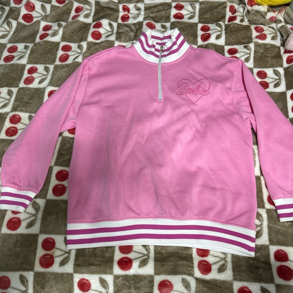 Barbie pink and white zip up *small stain